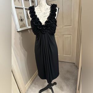 Sexy flirty black cocktail dress , ruffled bodice and straps size 14